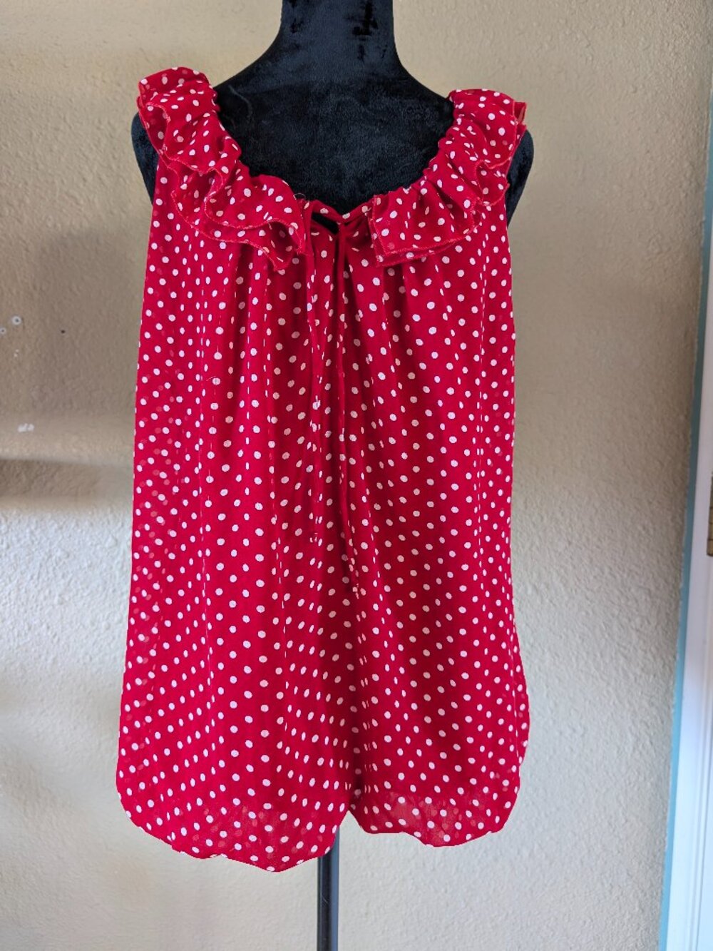 Dressbarn Red & White Polka Dot Ruffle Bubble Hem Tank - Size L